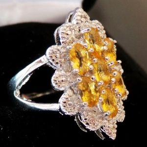 Golden Citrine and White Zircon Sterling Ring